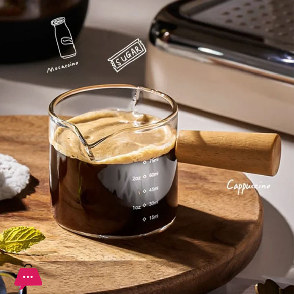 Heat-Resisting Double Nozzle Espresso Shot Glass With Wooden Handle