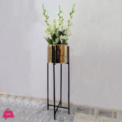 Metal Brass Plantar Stand with Flower Arrangement Size 4 Feet