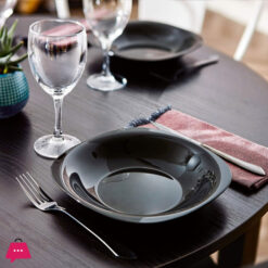 Opal 18Pc Glass Black Plate Set Tableware Dinner Set Plates
