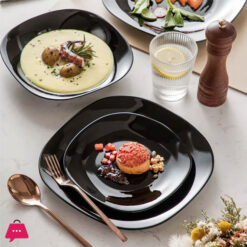 Opal Black Glass Marble Dinner Plate 25Cm 6-Pcs