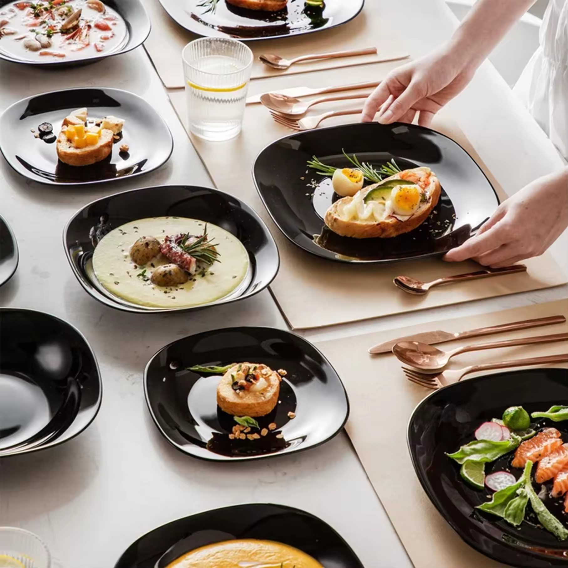 Opal Black Glass Marble Dinner Plate 25Cm 6-Pcs 16 Opal Black Glass Marble Dinner Plate 25Cm 6-Pcs