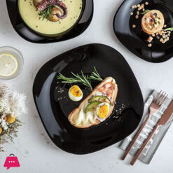 Opal Black Glass Marble Quarter Plates 23Cm 6-Pcs