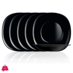 Opal Black Glass Marble Soup Plate 23Cm 6-Pcs