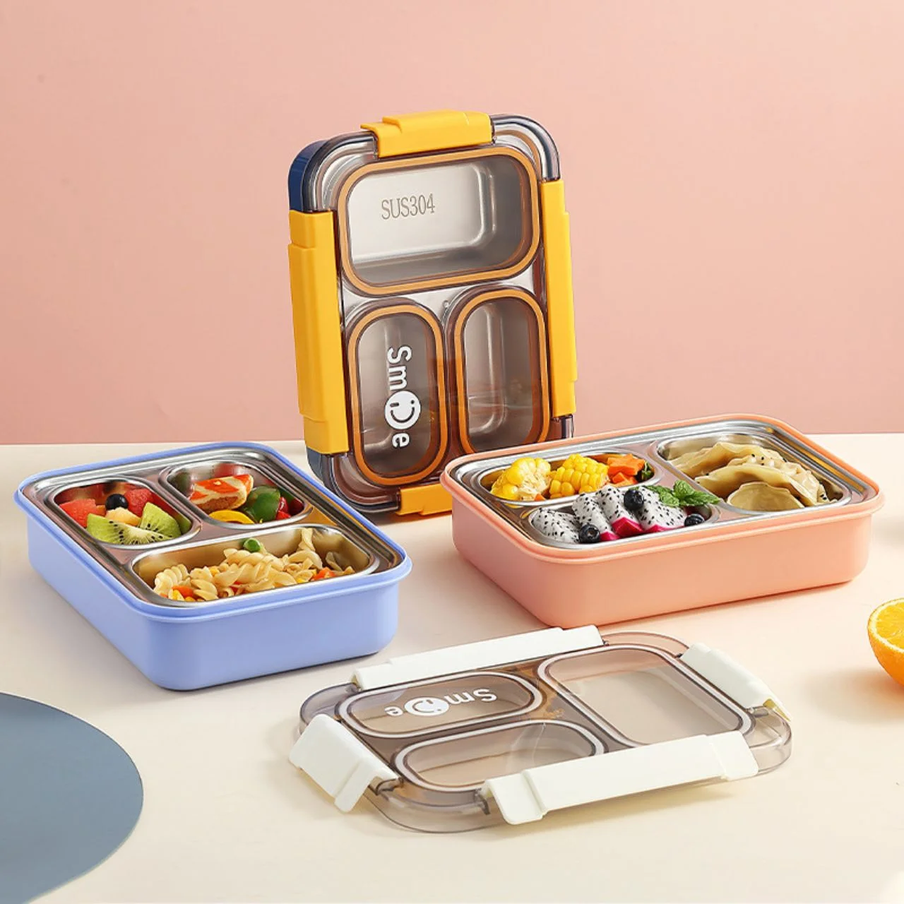 Stainless Steel 3 Compartment Lunch Box With Spoon &Amp; Fork  Secure Lock &Amp; Leak-Proof