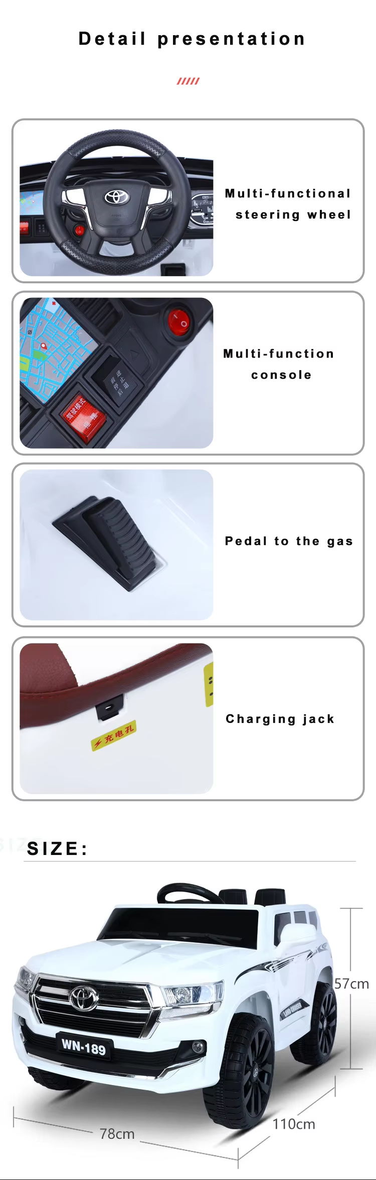 Toyota Land Cruiser Electric Kids Ride On Car With Remote Control Paint Color Wn-189