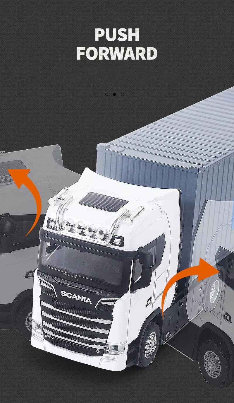 1 50 Diecast Alloy Truck Head Model Toy Container Truck Pull Back With Light