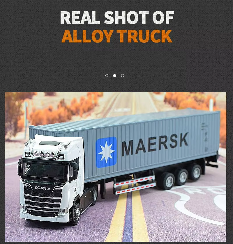 1 50 Diecast Alloy Truck Head Model Toy Container Truck Pull Back With Light