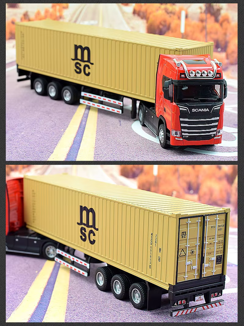 1 50 Diecast Alloy Truck Head Model Toy Container Truck Pull Back With Light