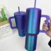 1Pc 30Oz Ion Plated Car Cup With Handle And Straw Lid, Double-Wall Vacuum Insulated Stainless Steel Cup, Heat-Insulated And Reusable, Suitable For Car Cup Holder, Gift For Women Men Him Her