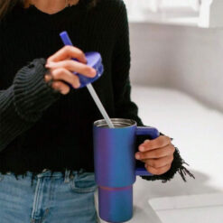 1Pc 30Oz Ion Plated Car Cup With Handle And Straw Lid, Double-Wall Vacuum Insulated Stainless Steel Cup, Heat-Insulated And Reusable, Suitable For Car Cup Holder, Gift For Women Men Him Her