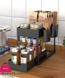 2 Tier Seasoning Storage Rack Spice Jar Rack Cabinet Shelf Supplies Kitchen Rack