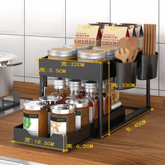 2 Tier Seasoning Storage Rack Spice Jar Rack Cabinet Shelf Supplies ...