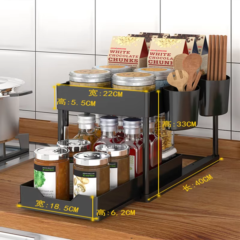 2 Tier Seasoning Storage Rack Spice Jar Rack Cabinet Shelf Supplies Kitchen Rack