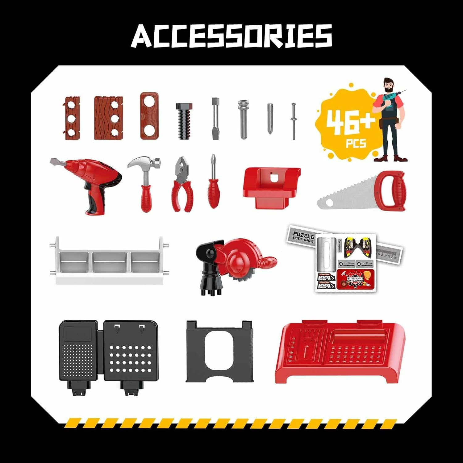 46-Pcs Workbench Tool Table Kids Toy Tool Bench Set, Construction Workshop With Electric Drill And Realistic Tools Toy For 3+ Years Old Kids