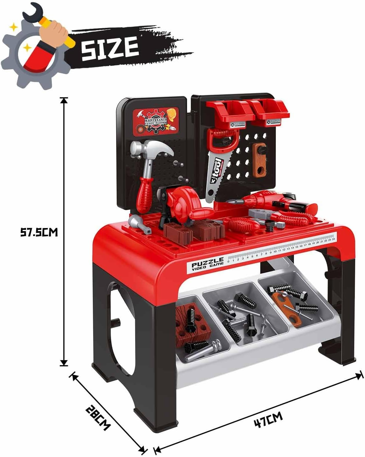 46-Pcs Workbench Tool Table Kids Toy Tool Bench Set, Construction Workshop With Electric Drill And Realistic Tools Toy For 3+ Years Old Kids