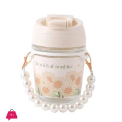 Cute Glass Water Cup Printed Pearl Bracelet Straw Cup Portable Water Cup Coffee