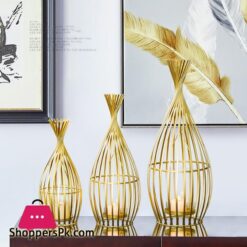 Golden Wrought Iron Geometric Candlestick Romantic Ornament Decoration Candle Light Dinner Props Small 1-Pcs