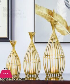 Golden Wrought Iron Geometric Candlestick Romantic Ornament Decoration Candle Light Dinner Props Medium 1-Pcs - Image 3