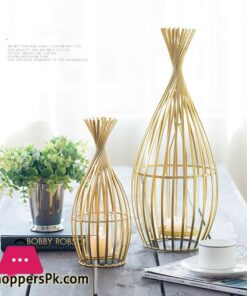Golden Wrought Iron Geometric Candlestick Romantic Ornament Decoration Candle Light Dinner Props Medium 1-Pcs - Image 5