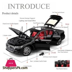 New 1:24 Scale A7 Limousine Metal Diecast Model Car Toys Sound Light 6 Door Can Be Opened Alloy Vehicles Model For Kids Presents