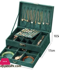 New Jewelry Box Green Stud Organizer Large Ring Necklace Makeup Holder Velvet Jewelry Cases  With Lock For Women Gifts - Image 5
