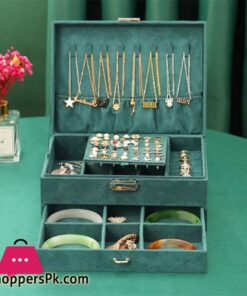 New Jewelry Box Green Stud Organizer Large Ring Necklace Makeup Holder Velvet Jewelry Cases  With Lock For Women Gifts - Image 6