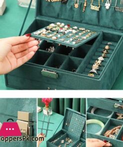 New Jewelry Box Green Stud Organizer Large Ring Necklace Makeup Holder Velvet Jewelry Cases  With Lock For Women Gifts - Image 7