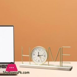 Office Desk Clock Modern Metal Home Clock With Wooden Base For Decor Non-Ticking Silent Desktop Clock
