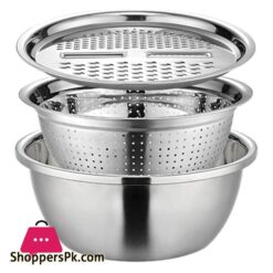 Stainless Steel 3-In-1 Colander Set With Drain Basket And Vegetable Slicer - Premium Kitchen Grater And Food Strainer