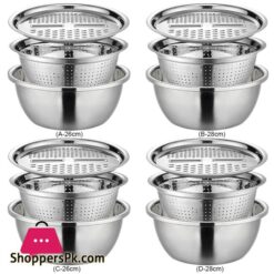 Stainless Steel 3-In-1 Colander Set With Drain Basket And Vegetable Slicer - Premium Kitchen Grater And Food Strainer