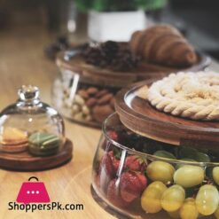 Transparent Glass Stylish Borosilicate Fruit Bowl With Real Bamboo Top - 8.58Inch