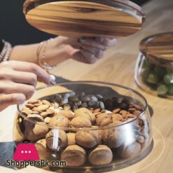 Transparent Glass Stylish Borosilicate Fruit Bowl With Real Bamboo Top - 8.58Inch