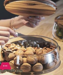 Transparent Glass Stylish Borosilicate Fruit Bowl With Real Bamboo Top - 7.9Inch - Image 4