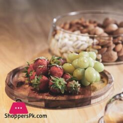 Transparent Glass Stylish Borosilicate Fruit Bowl With Real Bamboo Top - 8.58Inch