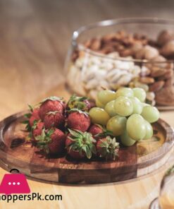 Transparent Glass Stylish Borosilicate Fruit Bowl With Real Bamboo Top - 7.9Inch - Image 5