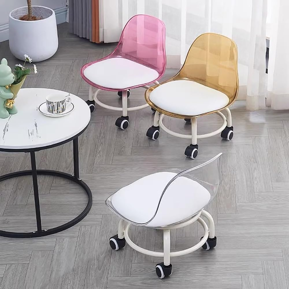 Acrylic 360° Rotatable Transparent Chair Mini Space Design High Resilience Durable Backrest Smart Wheels Ideal For Adults &Amp; Kids
