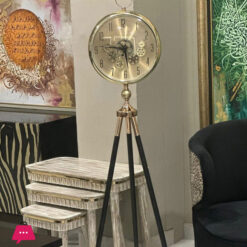 Tripod Floor Clock With Retro Gold Mechanical Gear Design