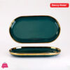 Danny Home Emerald Green Gold Trim 12 Inch Porcelain Oval Plate 30 X 17 X 3Cm