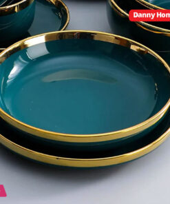 Danny Home Emerald Green Gold Trim Porcelain Soup Plate 20 x 3.5cm