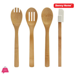 Danny Home Kitchen Bamboo Kitchen Utensils Tool Set Ceramic Holder ( White/Grey )