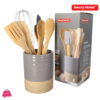 Danny Home Kitchen Bamboo Kitchen Utensils Tool Set Ceramic Holder ( White/Grey )