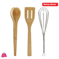 Danny Home Kitchen Bamboo Kitchen Utensils Tool Set Ceramic Holder ( White/Grey )