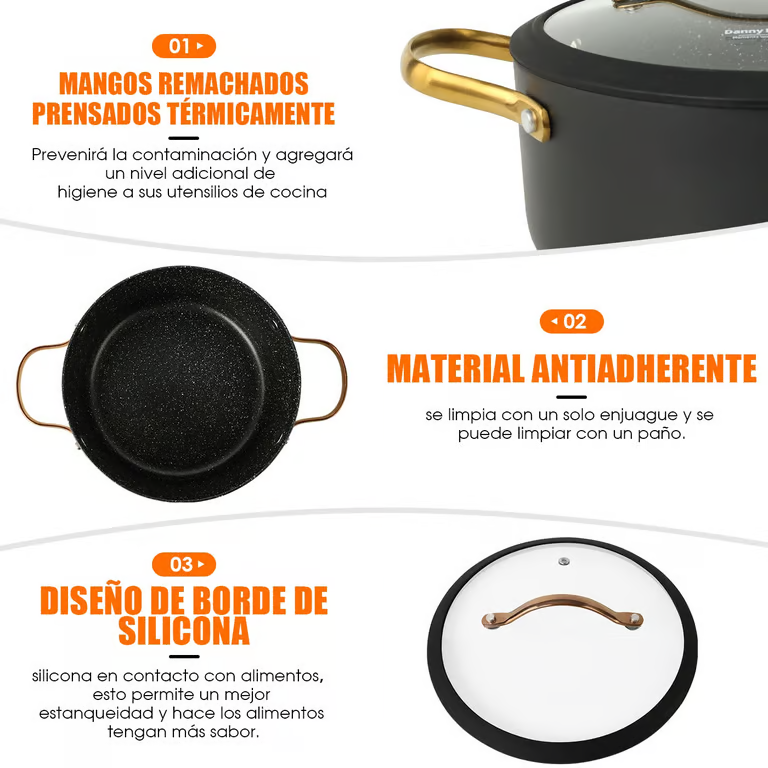 Danny Home Modern Black 4.5L Casserole Pot With Glass Lid 24Cm