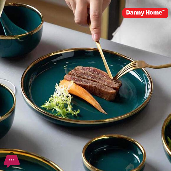 Danny Home Emerald Green Gold Trim Porcelain Dinner Plate 26 X 4 Cm 4 Danny Home Emerald Green Gold Trim Porcelain Dinner Plate 26 X 4 Cm - Image 2