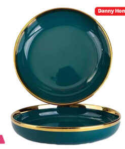 Danny Home Emerald Green Gold Trim Porcelain Dinner Plate 26 x 4 CM