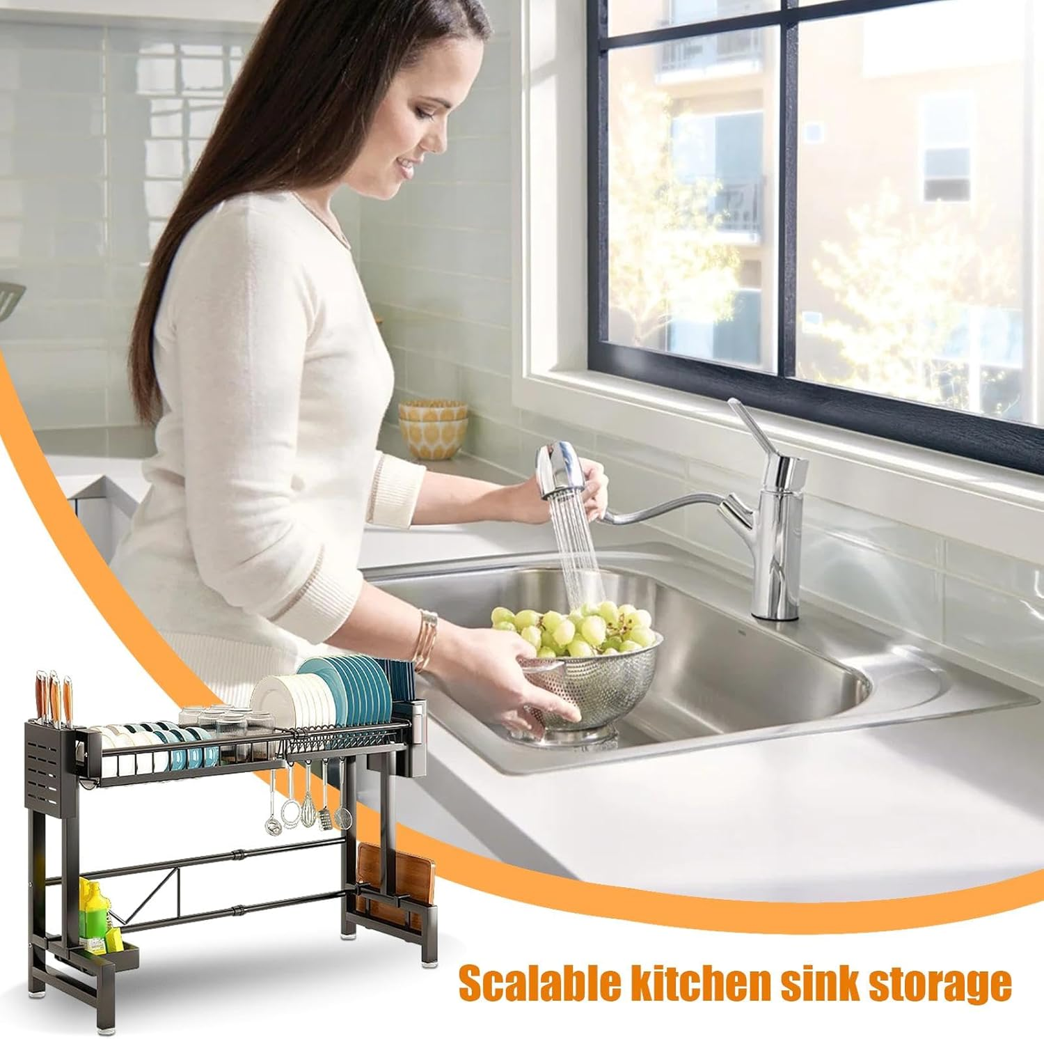 Dish Rack Over Sink Retractable Dish Drainer Rack Above Sink Drying Rack - 85Cm