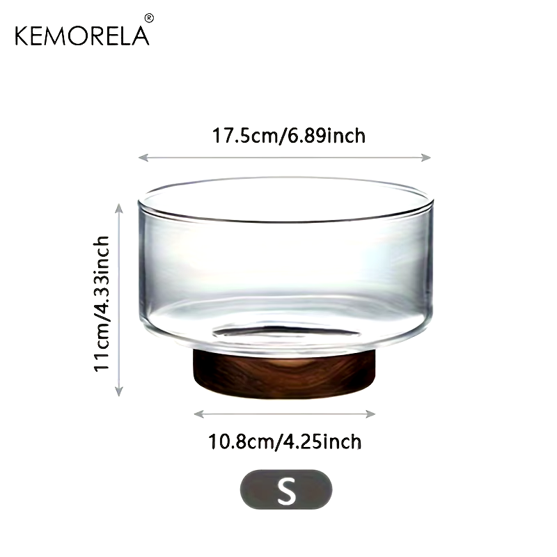 Glass Fruit Bowl Creative Large Salad Bowl Wood Base Snacks Popcorn Nuts Storage Bowls (Small)