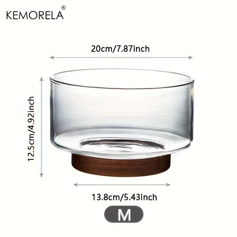 Glass Fruit Bowl Creative Large Salad Bowl Wood Base Snacks Popcorn Nuts Storage Bowls (Medium)