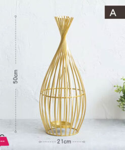 Golden Wrought Iron Geometric Candlestick Romantic Ornament Decoration Candle Light Dinner Props Large 1-Pcs