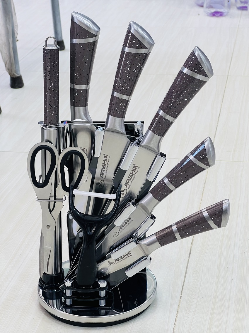 Arshia Knife Set With Acrylic Holder 9 Pcs Set